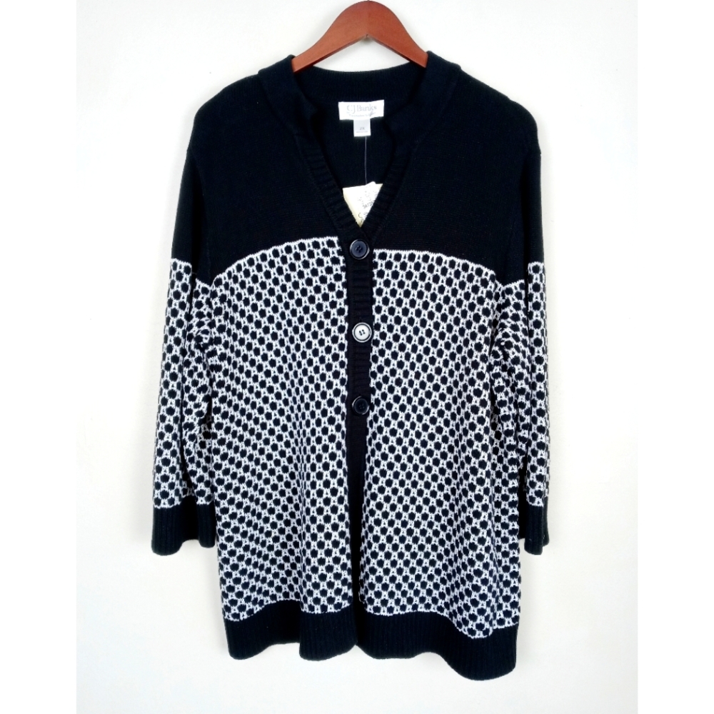 CJ Banks Monochrome Button-Up Cardigan